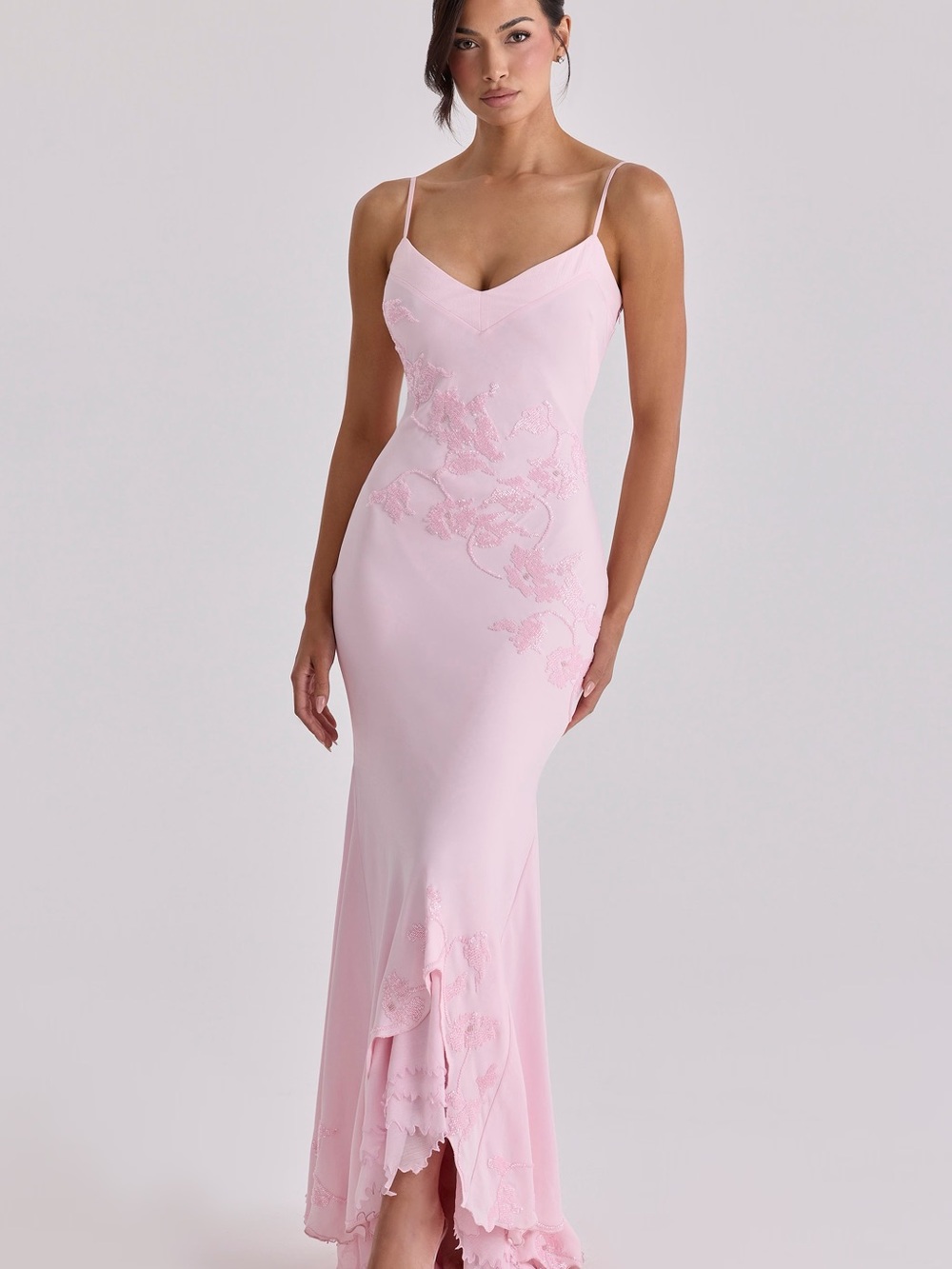 House of CB Anastelle Pink Hand Beadrd Embellished Satin Maxi Dress - Picture 2 of 5
